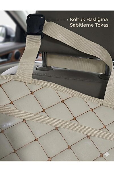goldentre Bej/Krem Deri Araba Koltuk Arkası Organizer Araç Arka Koltuk Organi...