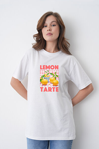 TREND EMMODA Tricou de damă, stil de vară, cu imprimeu cu lămâie, cu gât rotu...