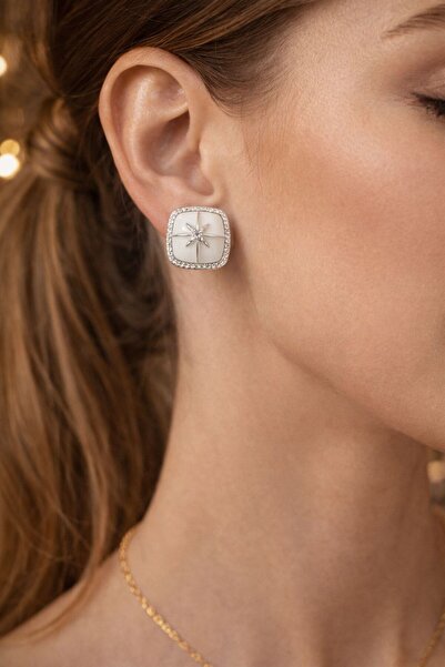 Accessories Hei Zircon Stone Star Detailed Square Earrings – Silver Sparkling...