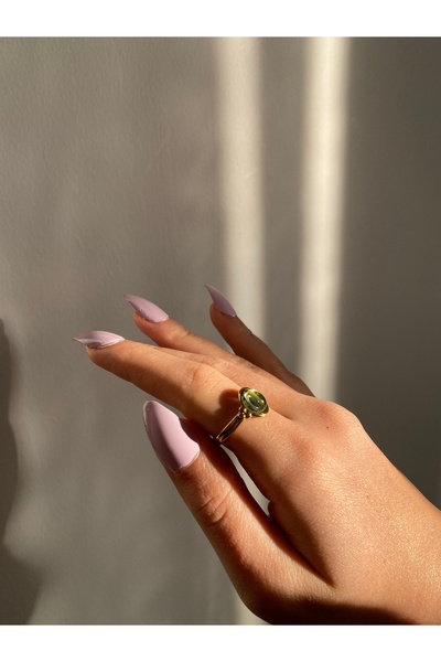 Selay Accessory خاتم أنيق بتفاصيل حجرية باللون الأخضر الذهبي، خاتم نسائي أنيق...