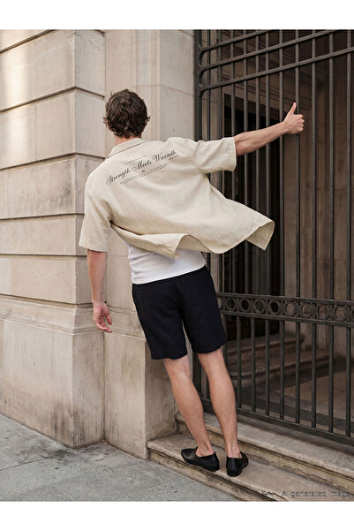 LC Waikiki Beige Loose Fit Striped Men's Shirt