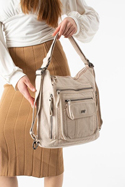 571 Collections Çanta Washed Leather Back and Shoulder Bag Beige Model: (571-...