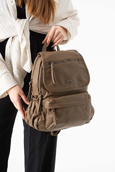 571 Collections Çanta Washed Leather Backpack Brown Model: (571-14-11m)