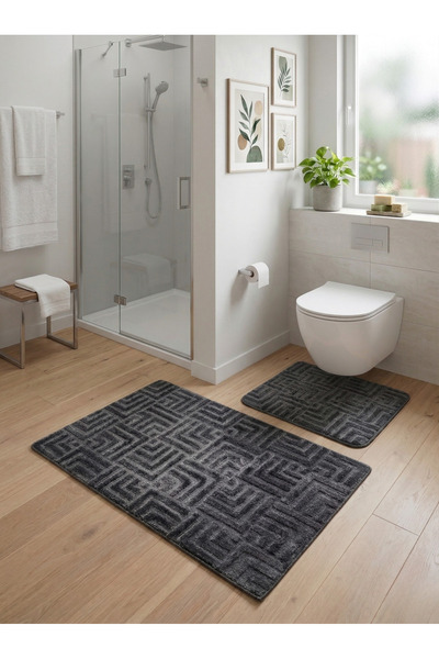Geus Halı Banyo Paspas Seti 2'li Yumuşak Kaymaz Taban Makinada Yıkanabilir Le...