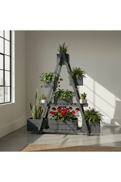 Ev dekka WoodDesign 150x150 cm Doğal Ahşap A Formlu Çiçeklik Standı - 3 Katlı...