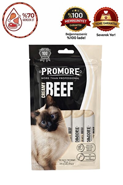 Promore Creamy Beef Kedi Krema Ödül Maması 70 gr (5x14 gr) %70 Gerçek Et, Tau...