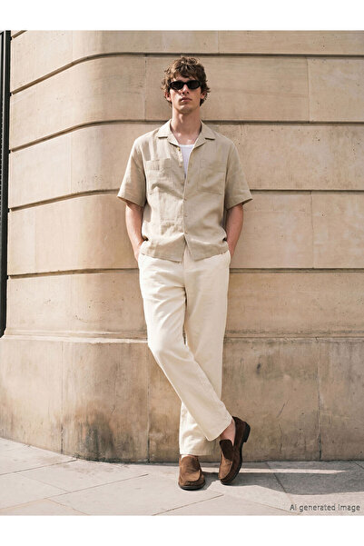 LC Waikiki Beige Loose Fit Textured Men's Trousers