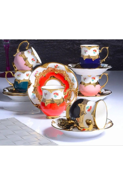 ACAR Porselen Braxton Vintage 6 Kişilik Kahve Fincan Takımı 90 ml