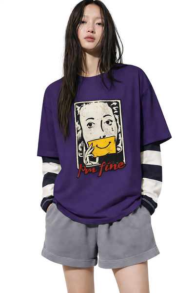 ArtYus I’M Fine Printed Unisex Oversize T-Shirt – Cotton Crew Neck Trendy Str...