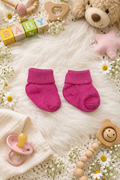 Amélio Kids Koyu Pembe Organik Pamuk Katlamalı Unisex Yenidoğan Soket Çorap