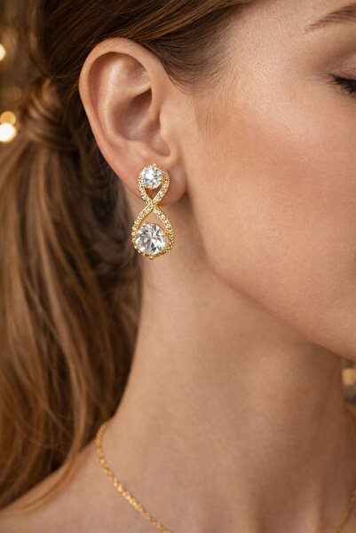 Accessories Hei Infinity Figured Stone Earrings – Shiny Gold Elegance