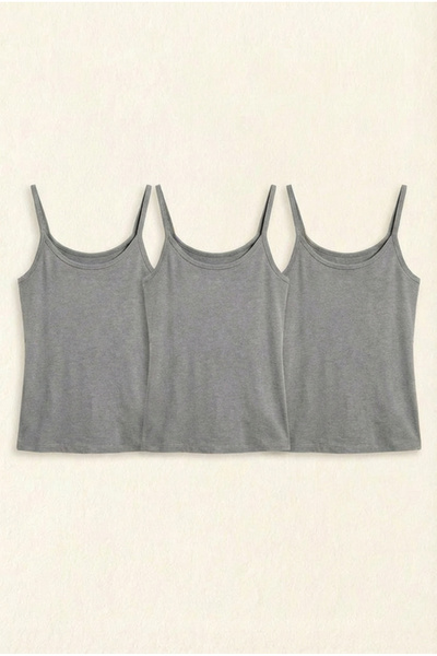 Nova Fuşya Lingerie Bamboo Ultra Comfort String Strap Undershirt 3-Pack Gray