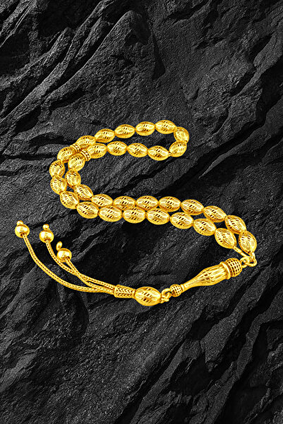 Duende Silver 14 Ayar Altın Kaplama Tesbih - Lüks Erkek Tesbih -Arpa Kesim Fi...