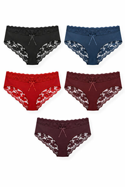 Bleu Petite Pack of 5 Lace Detailed Cotton Women's Slip Panties