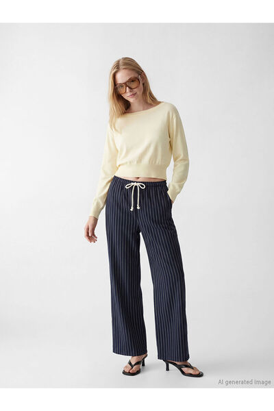 LC Waikiki YK PLUS Ριγέ Γυναικείο Παντελόνι από Μείγμα Λινών