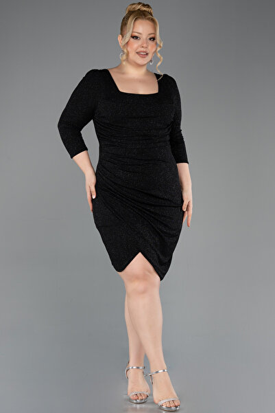 Efelif Capri Sleeve Short Glitter Plus Size Event Evening Dress Abk41159