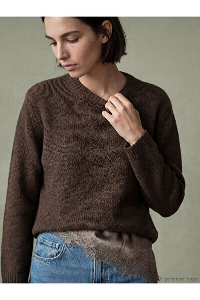 LC Waikiki Nevavm with a Difference Lcw Vision Brown Oval Neck Women's Knitwe...