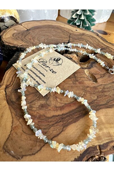 parze doğaltaş Fire Opal and Labradorite Design Cluster Necklace