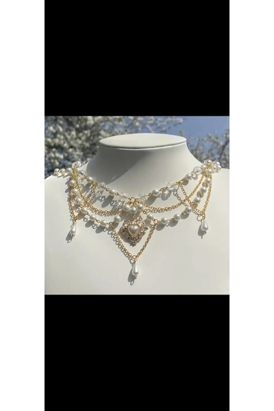 MİLALAZO French Pearl Necklace with Heart Detail