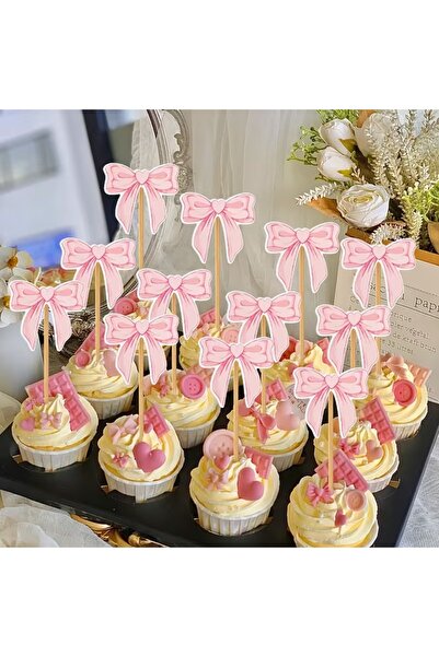 Generic Brand 12-Piece Pink Bow Paper Cupcake Decoration Party and Birthday D...