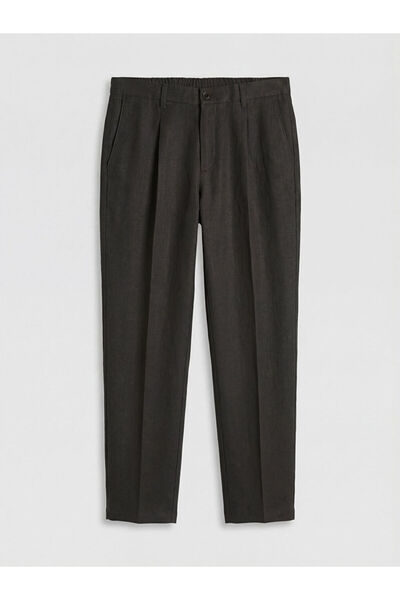LC Waikiki Brown Standard Fit Linen Men's Pleated Trousers