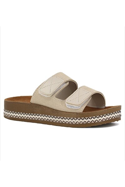 Home Women's Slippers Beige Color with Velcro Comfortable Sole Soft