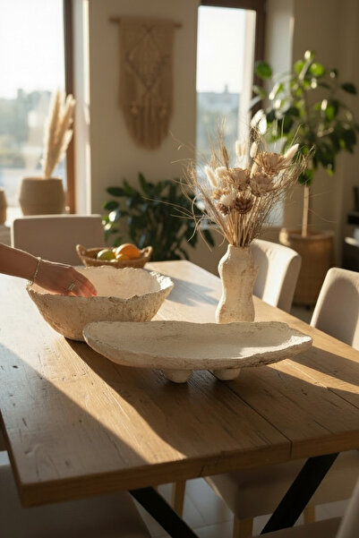 Limboda Papier-mâché El Yapımı Sand Ayaklı Tabak 26x10 cm