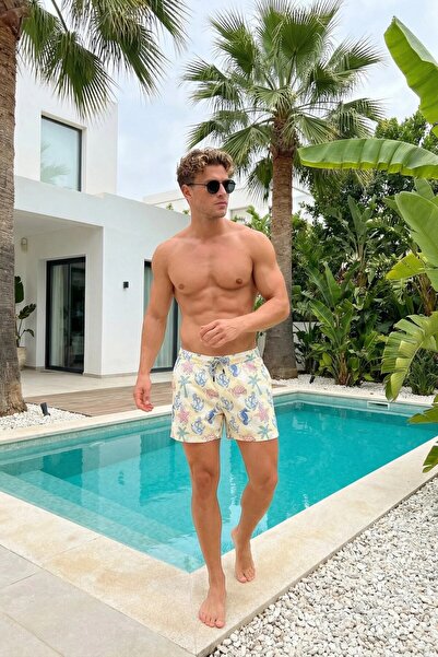 MADZEYMODA Lined Men's Multi-Color Sea Shorts Elastic Lace-Up Short Length Pa...