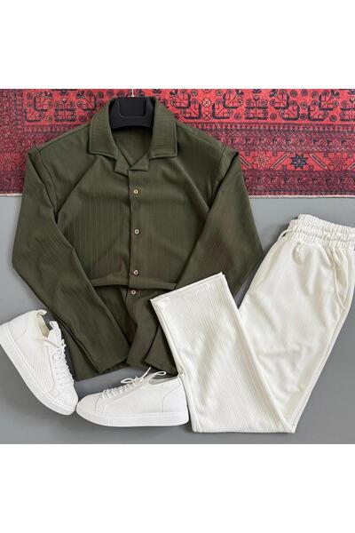 WENMİNG Ανδρικό Σετ Παντελόνι και Πουκάμισο από Ύφασμα Sahra με Ρίγες