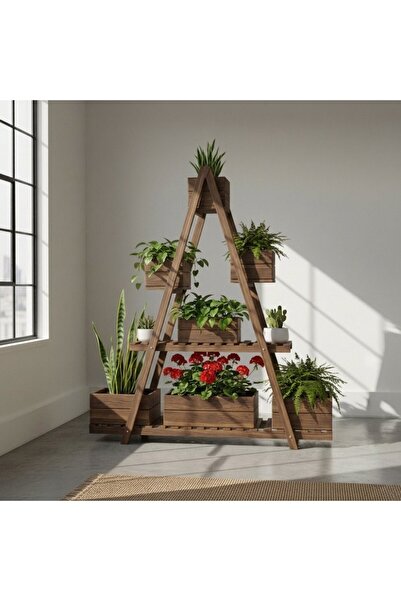 Ev dekka WoodDesign 150x150 cm Doğal Ahşap A Formlu Çiçeklik Standı - 3 Katlı...