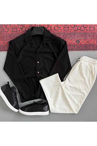 WENMİNG Men's Sahra Fabric Striped Pants Shirt Bottom Top Set