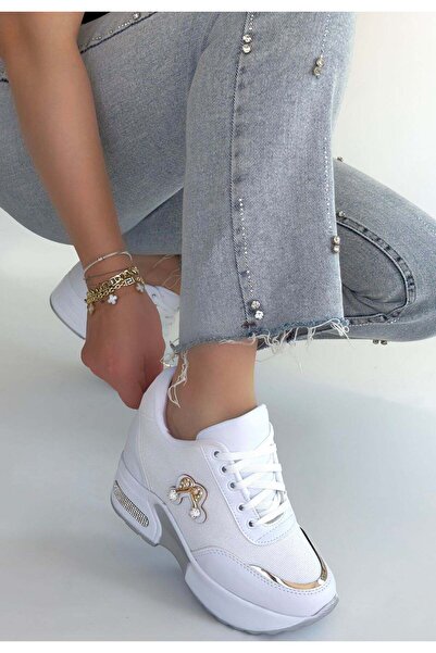 NESSİMO White Skin Glittered Lace-Up Sports Shoes N267002