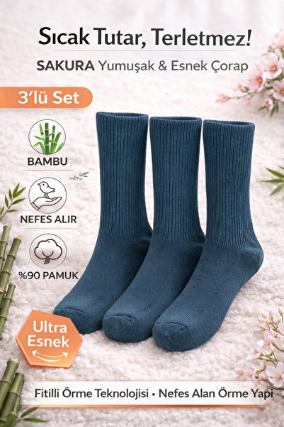 Store Sakura 3’lü Set Yumuşak Fitilli Pamuk Çorap – Nefes Alan Esnek Yapı
