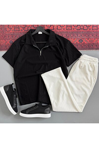 WENMİNG Men's Sahra Fabric T-Shirt Pants Bottom Top Set