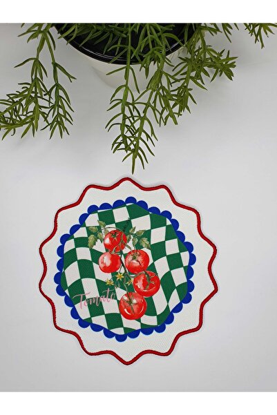 decofav Vintage Tomato Patterned Embroidery Edge Cocktail Napkin 1 Piece