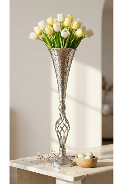 Decodelight Krom Burgu Uzun Dekoratif Modern Metal Ayaklı Saksı Bahçe Teras E...