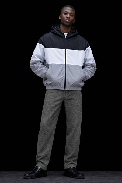 DAMGA JEANS Men's Patterned Casual Gray Raincoat & Windbreaker