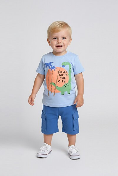 ALKINKİDS 1-3 Years Old Boy's Dinosaur Printed 100% Cotton Single Jersey Fabr...
