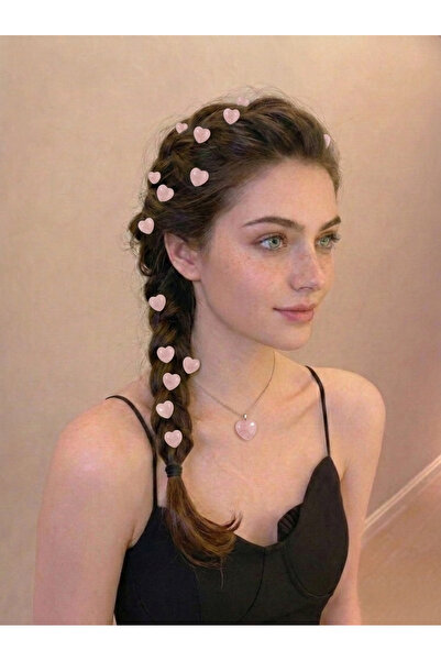 REBORN DESIGN Heart Model Quartz Pink Color 10Pcs Charm Hair Earrings