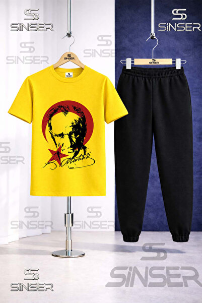 SS SİNSER Παιδικό σετ φόρμας με μπλουζάκι με στάμπα ATATURK RED MOON STAR BLACK