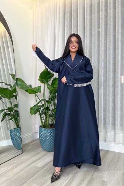river abaya Navy Blue Taffeta Fabric Crystal Stone Embroidered Women Abaya