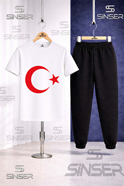 SS SİNSER Children's Moon Star Red Printed T-Shirt Tracksuit Set