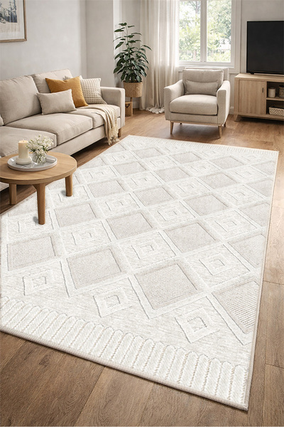 Lioara Home Krem Renk Dijital Baskılı Halı – Modern, Kaymaz Taban, Salon & Ot...