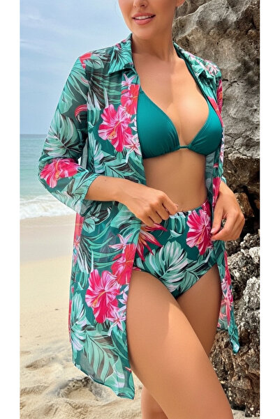 Peille Set bikini din 3 piese cu imprimeu tropical