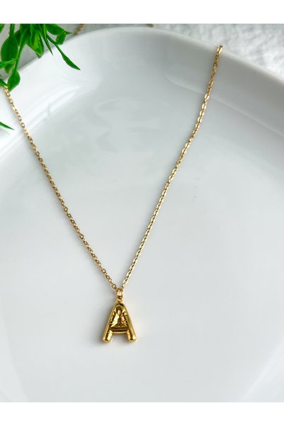 ALEYKA Stainless Steel Thin Elegant Chain Mini Balloon Letter Necklace (a)