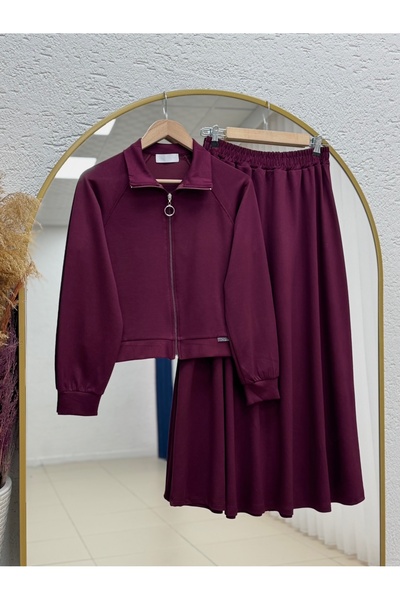 MİHRA STORE Beste Zipper Detailed Skirt Suit.Mf1888-As092 Burgundy