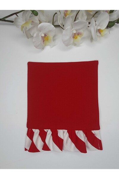 decofav Red Thick Striped Ruffle Detailed Double-Sided Cocktail Napkin 1 Piece