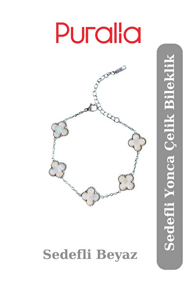 Puralia Pearlescent White Clover Bracelet - Silver Gray Chain
