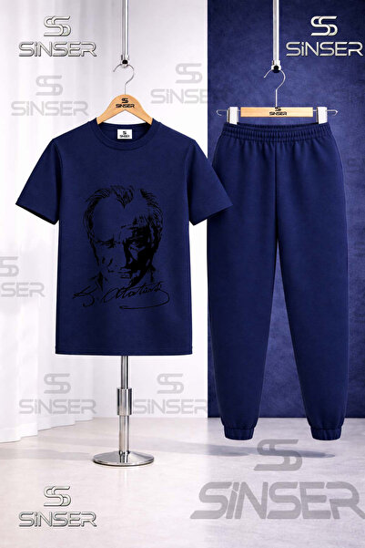 SS SİNSER Παιδικό σετ φόρμας με μπλουζάκι με στάμπα ATATURK SIGNATURE ΜΑΥΡΟ