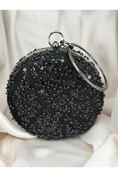 ZS Aksesuar Black Sequined Round Handmade Evening Dress Bag – Stylish Evening...